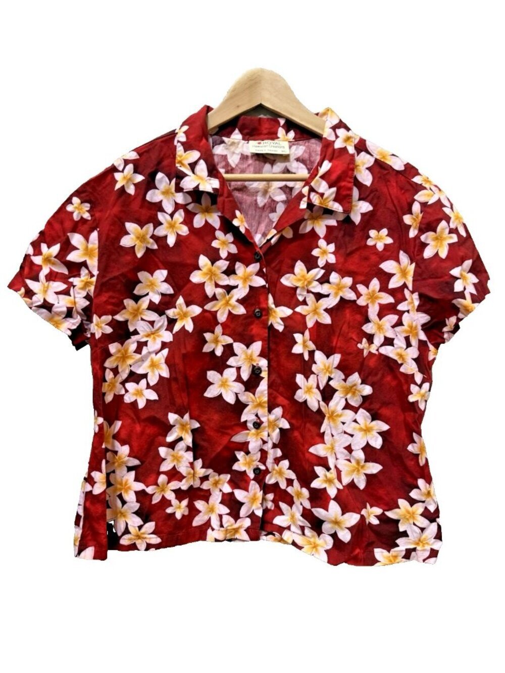 Royal Creations Hawaiian Red Floral Print Button Up Women's Shirt Blouse Top 3XL